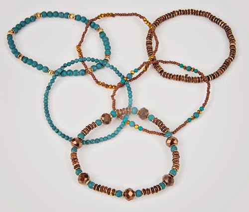 SPUNKYsoul Beaded Stretch Bracelet Set – Multi-Piece Stackable Fashion Bracelet Collection, Elastic Fit, Minimalist Boho Jewelry for Everyday Wear - style: Brown Teal