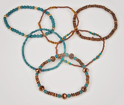 SPUNKYsoul Beaded Stretch Bracelet Set – Multi-Piece Stackable Fashion Bracelet Collection, Elastic Fit, Minimalist Boho Jewelry for Everyday Wear - style: Brown Teal