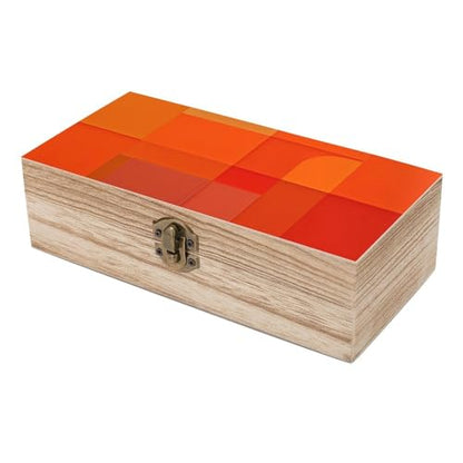 Large Wooden Storage Box With Lid And Front Clasp Orange And Gray Abstract Wooden Jewelry Box Office Desk Organizer Bins Beautifully Keepsake Boxes Memory Boxes Jewelry Organizer