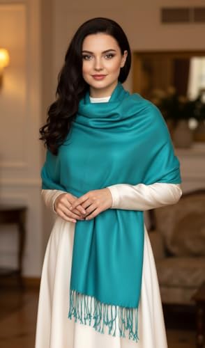Pashmina Shawls Wraps for Women. Dress Cover Up Formal. Cashmere Feel Wrap for Evening Dress. - color: Sea Teal