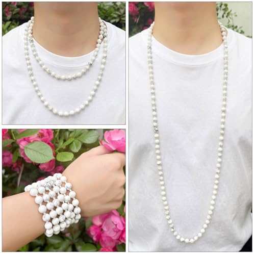 Beaded Necklace Hand Knotted for Woman - color: White Howlite
