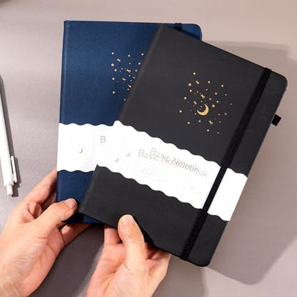 CAGIE 2 Pack Lined Journals Notebooks for Work, Hardcover Notebook Journal with Pen Loop, A5 Small Journal for Women Men Writing Gifts, 5.7" x 8.3", Blue& Black - color: 00 Blue Black