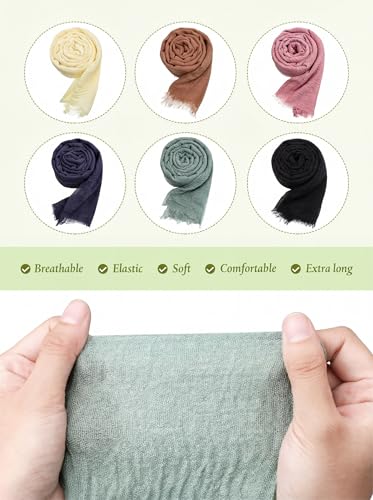 Geyoga 6 Pcs Women Scarf Shawl Hijab Scarves Cotton Crinkle Hijab for Women Blend Shawl Crinkle Wrap Head for Seasons - color: Elegant Tones