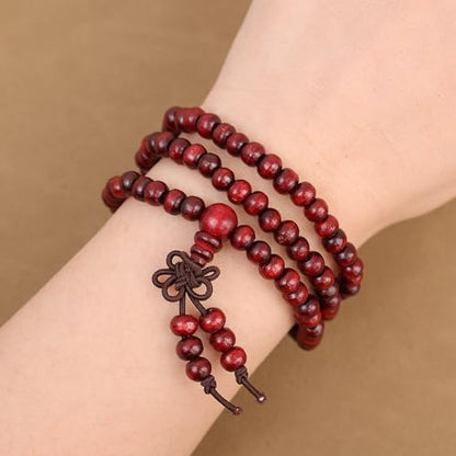 Bead Bracelets for Men and Women Unisex Mala Bracelet Beaded Tibetan Prayer Buddha Bead for Meditation - color: Red