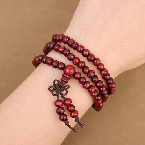 Bead Bracelets for Men and Women Unisex Mala Bracelet Beaded Tibetan Prayer Buddha Bead for Meditation - color: Red