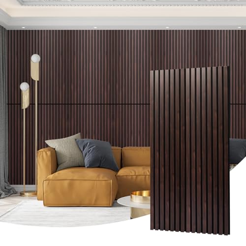 AMZDEPOT Wood Slat Wall Panel, 48.03 x 23.82 x 0.83 Inch Wood Panels for Wall, 3D Soundproof Wall Panels, Large Acoustic Panels for Interior Ceiling and Wall Decor Noise Reduction, 2 Pack, Walnut - color: Thick Walnut