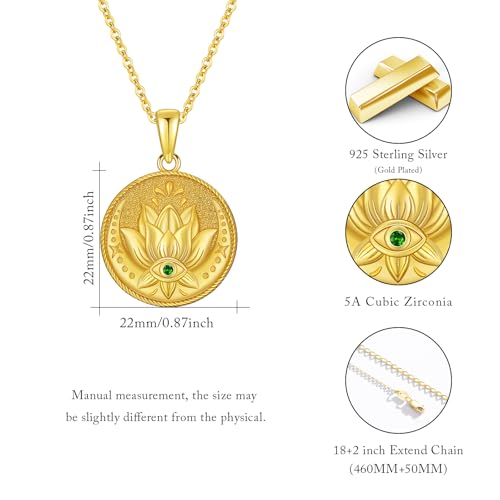 Evil Eye Necklace for Women 925 Sterling Silver, Protection Necklace with Blue Evil Eye Charm, Evil Eye/Lotus Pendant Jewelry, Birthday Christmas Gifts for Her - style: Lotus Evil Eyes 03