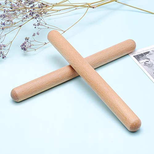 4 Pcs Musical Hand Percussion Instrument Set, Includes 1 Pair 8 Inch Rhythm Sticks Wood Claves and 1 Pair Wood Egg Shakers for Kids