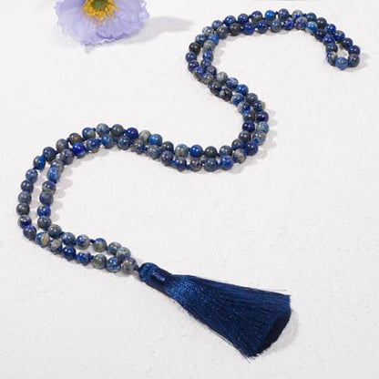 8mm Natural Stone 108 Mala Beads Necklace for Men and Women - color: Lapis Lazuli