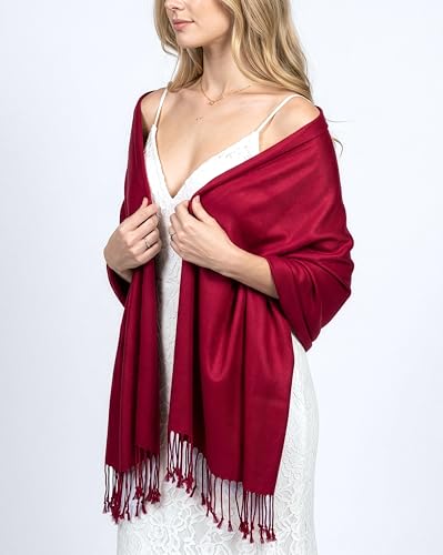 Achillea Lightweight Pashmina Scarf for Women – Soft Silky Shawl Wrap for Evening Dresses, Bridesmaids & Everyday Wear - color: Burgundy