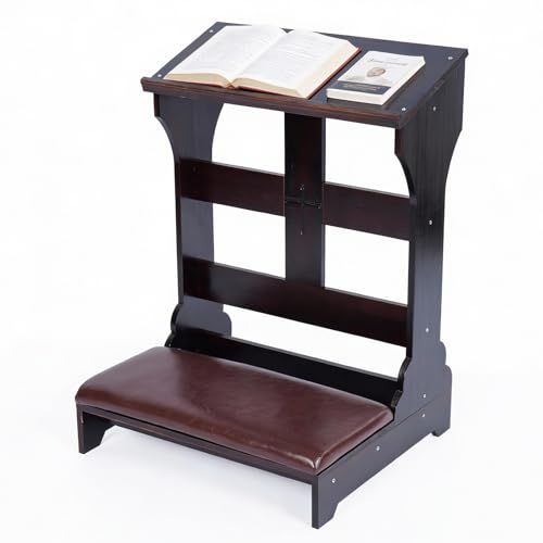 Prayer Bench Kneeler, Solid Pine Wood Kneeling Bench with Cushion for Home and Church, Durable Comfortable Prayer Altar Stool for Catholic Christian Worship