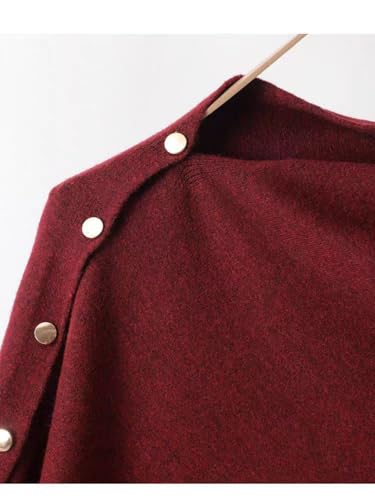 Women's Versatile Knitted Shawls Scarf Poncho Sweater Capes with Buttons Lightweight Spring Summer Fall Winter Wraps - color: Red