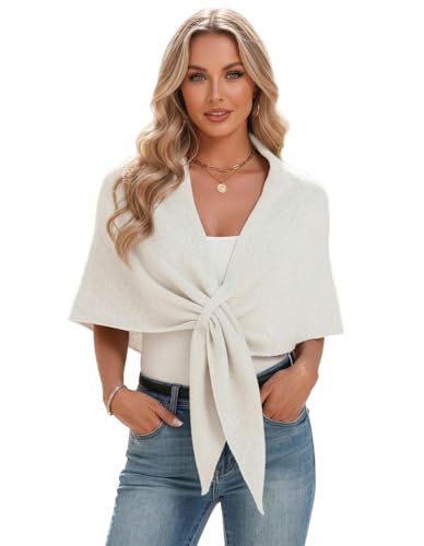 Shawl Wraps Women Pashmina Cardigan Triangle Cape Knit Shoulder Top Sweater Scarf for Fall Winter - color: 01 Cream