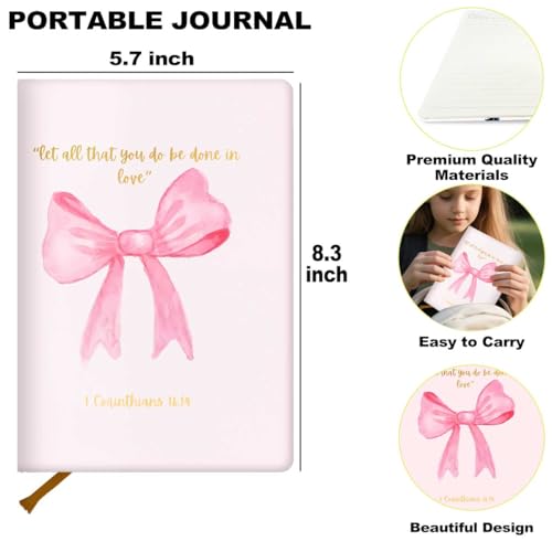 Bible Verse Lined Journal Notebook for Women Men, 200 Pages A5 Hardcover Leather Journals for Writing Note Taking, Positive Affirmation Christian College Ruled Notebook Diary Notepad, Preppy Bow 2 - color: Multi 1310