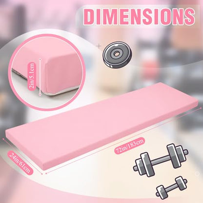 Lyrow 2 Inch 72"x24" Thick Foldable Yoga Mat with Carry Strap, Non-slip Portable Foam Gym Mat for Yoga, Pilates and Stretching - color: Peach Pink