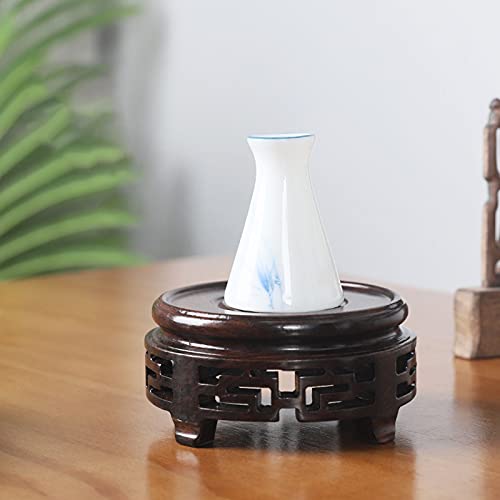 Small Buddha Statue Teapot & Vase Base - Unique Round Stone Bonsai Ornament, Wooden Carving Home Décor for Zen & Meditation Spaces (M)