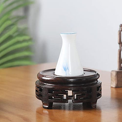 Small Buddha Statue Teapot & Vase Base - Unique Round Stone Bonsai Ornament, Wooden Carving Home Décor for Zen & Meditation Spaces (M)