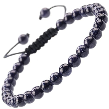 MASSIVE BEADS Natural Healing Power Gemstone Crystal Beads Unisex Adjustable Macrame Bracelets - color: Blue Sand, size: 6mm