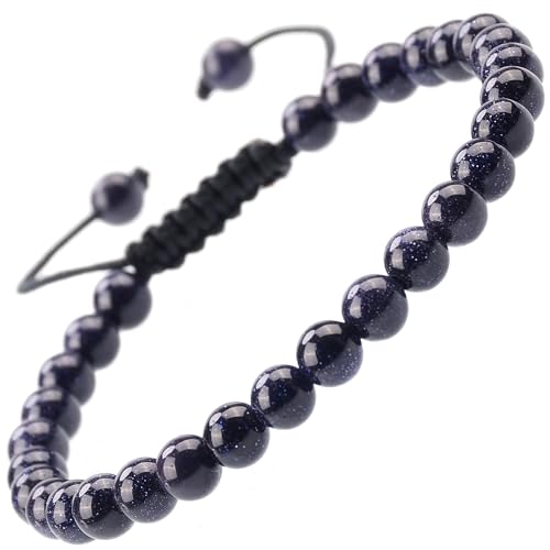 MASSIVE BEADS Natural Healing Power Gemstone Crystal Beads Unisex Adjustable Macrame Bracelets - color: Blue Sand, size: 6mm