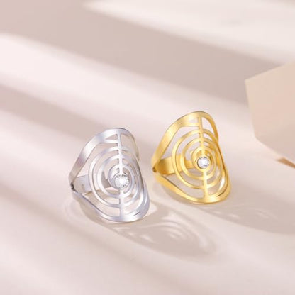 Dreamtimes Cho Ku Rei Reiki Ring Protection Healing Symbol Yoga Rings For Women Sacred Geometry Stainless Steel Energy Yoga Power Ring Sacred Geometry Amulet - color: Silver