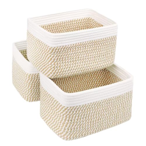 Small Cotton Rope Basket – Storage Bin for Organizing (10.6" x 6.7" x 6.7"), Bathroom Storage Basket for Shelf, Counter & Closet（White & Mixed Camel） - color: White & Mixed Camel