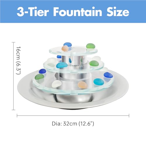 Indoor Tabletop Fountain 3-Tier Waterfall, Zen Meditation Fountain with LED Light, Small Desk Water Feature Soothing Sound Relaxing for Office Home Décor - size: 3-Tier Fountain