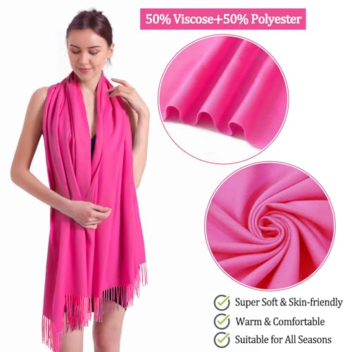 Pashmina Scarf and Shawl - Soft Women Pashminas Wrap for Wedding Evening Party dresses - color: N#. Fuchsia
