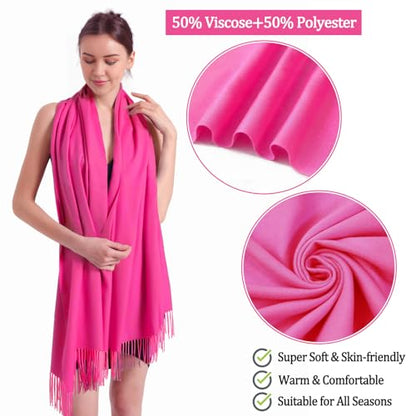 Pashmina Scarf and Shawl - Soft Women Pashminas Wrap for Wedding Evening Party dresses - color: N#. Fuchsia