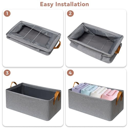 SNWDN 6 Pack Closet Cloth Storage Bins for Shelves, Medium Storage Baskets for Shelves, Fabric Bins for Closet organization with Handles（ Gray 15''L x 10''W x 8''H）