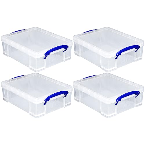 Really Useful Box 4 Pack Storage Bins, Clear Plastic Stackable Organizing Totes, 8.1 Liter - size: 4 Pack