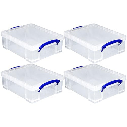 Really Useful Box 4 Pack Storage Bins, Clear Plastic Stackable Organizing Totes, 8.1 Liter - size: 4 Pack