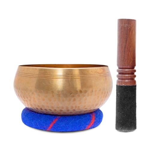 Handcrafted Tibetan Singing Bowl Set – 5" Sound Bowl for Meditation, Sound Healing & Yoga – Healing Instrument with Wooden Striker & Cushion – Authentic Hand-Hammered in Nepal - The Ohm Store - size: 5″ Set