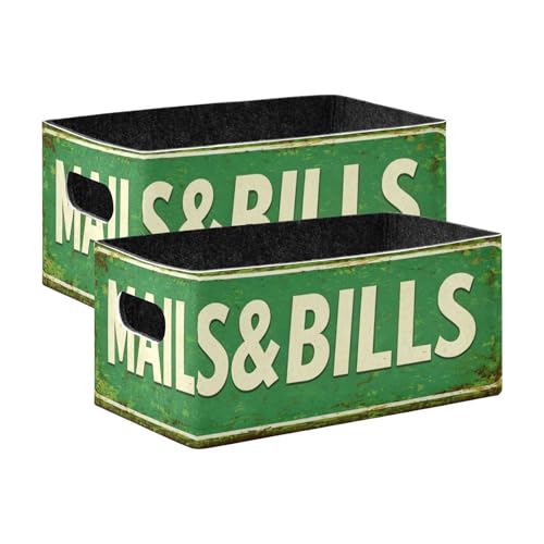 Storage Baskets Felt Foldable Storage Cube Shelf Bins Organizer Box for Kids Toys Office Bedroom Closet Babies Nursery 2-Pack (Mails & Bills Green) - color: Mails & Bills Green