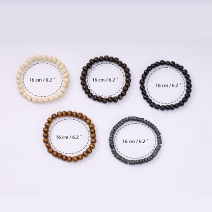 MILAKOO Mens Beaded Bracelets Tribal Wooden Elastic Adjustable Prayer Beads Wrap Cuff for Women - color: P: 5pcs