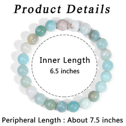 MAIBAOTA Healing Crystal Bracelet for Women Men, 8/4 mm Natural Stone Beaded Bracelets, Jewelry Birthday Gifts, Round Gemstones Stretch Bracelets - color: Multi-Amazonite, size: 8 mm