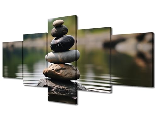 TUMOVO Wall Art Paintings Zen Stones Pictures 5 Panels Prints on Canvas Zen Canvas Prints Living Room House Modern Decor Giclee Artwork Stretched and Framed Ready to Hang, 50" Wx24 H - color: Artwork-11, size: 50"Wx24"H