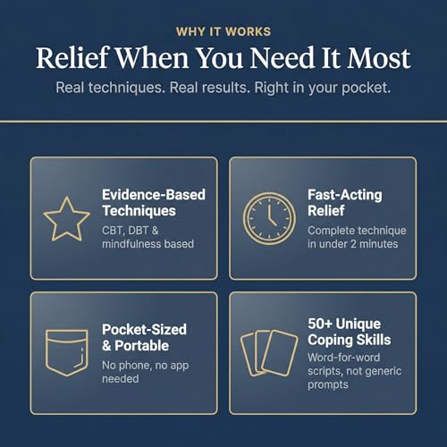 Anxiety Relief Coping Skills Cards — 55 Evidence-Based Techniques for Fast-Acting Relief | DBT, CBT & Grounding Tools for Anxiety, Stress & Overwhelm.
