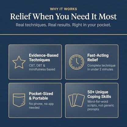 Anxiety Relief Coping Skills Cards — 55 Evidence-Based Techniques for Fast-Acting Relief | DBT, CBT & Grounding Tools for Anxiety, Stress & Overwhelm.