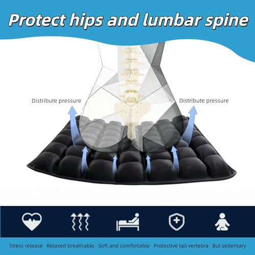 Travel Seat Cushion for Airplane, Inflatable Press to Inflate No Pump, 49 Air Cells Coccyx & Tailbone Pain Relief Cushion for Car Wheelchair, with 3D Eye Mask - size: Large