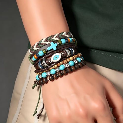Gothic Bracelet Adjustable Punk Braided Leather Multilayer Grunge Set Bracelets Emo Metal Cuff Wrap Bangles Meaningful Gift - color: J-BZ-18