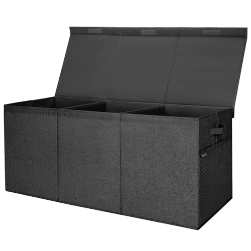 BALEINE Extra Large Fabric Storage Bins with Lid, Collapsible Storage Boxes Bins Baskets with Divider for Home Organizing (37.5"x13"x16", Black) - color: Black, size: 37.5"x13"x16"