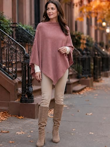 MissShorthair Versatile Women's Poncho Shawl Wrap Soft Lightweight Knitted Cape Scarf for Spring Summer Fall Winter