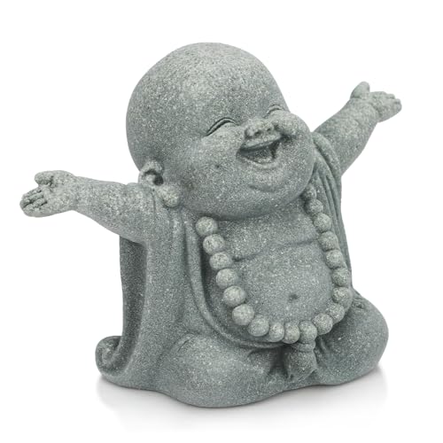 Buddha Statue, Bring Luck Laughing Buddha Sandstone Decor for Home, Office, Car, Meditation Spaces Portable Buddhist Sculpture Suitable for Tea Pets, Yoga Studios