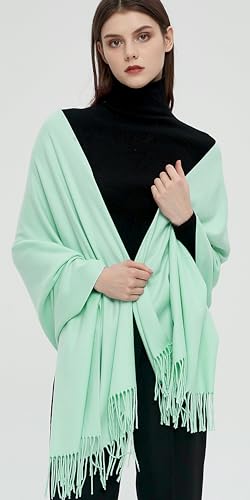 Pashmina Shawls and Wraps Scarfs for Women Wedding Party Winter Warm Long Solid Color - color: Mint Green