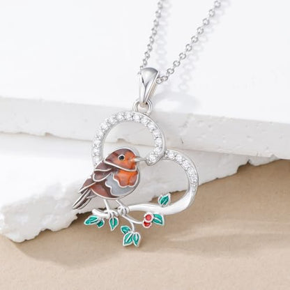 Hummingbird/Phoenix/Owl/Dove/Flamingo/Raven/Blue Jay/Cardinal/Peacock/Eagle/Parrot/Robin Necklace for Women 925 Sterling Silver Bird Pendant Necklace Animal Jewelry Gift for Mother Wife - style: Robin Necklace