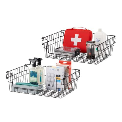 TRINITY 2-Pack Stackable Metal Wire Storage Baskets With Handles, Black, 19 Inches - color: Black, size: 19 Inches