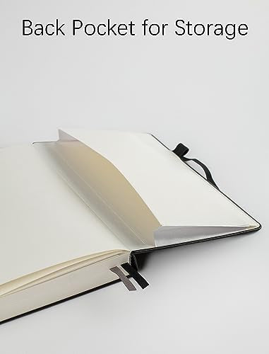 Thick College Ruled Notebook with 366 Numbered Pages, A5 Journals for Writing with 100GSM Lined Paper, Hardcover Leather Notebooks for Women Men School Note Taking Office Work Diary, 5.7"x8.3" Black