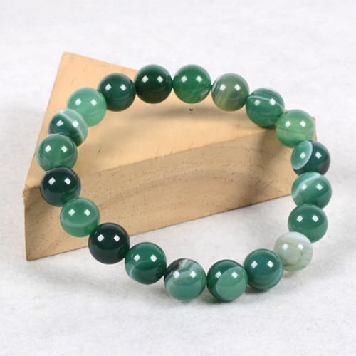 Justinstones Gem Semi Precious Gemstone 10mm Round Beads Stretch Bracelet 7 Inch Unisex - color: Dyed Green Banded Agate
