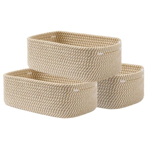 KALLAX Small Woven Basket, 12 x 8 x 4.5 Inches, Storage Basket for Organizing, Cute Small Rope Shelf Closet Cube Storage Bins Baskets for Shelves, Dog Toy Gift Baskets Empty, 3 Pack Brown - color: Brown, size: 12"L x 8"W x 4.5"H