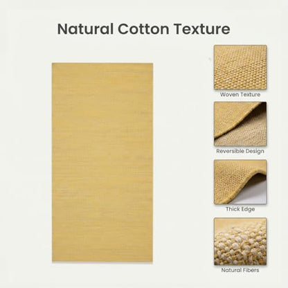 LFH Home Handmade Cotton Yoga Mat Cotton Rug picnic mat For Exercise, Workout, Fitness - Perfect Heavy Quality Eco Friendly Natural Cotton Woven Reversible Yoga Mats for Men & Women - 72x26 Inch. - color: Lemon